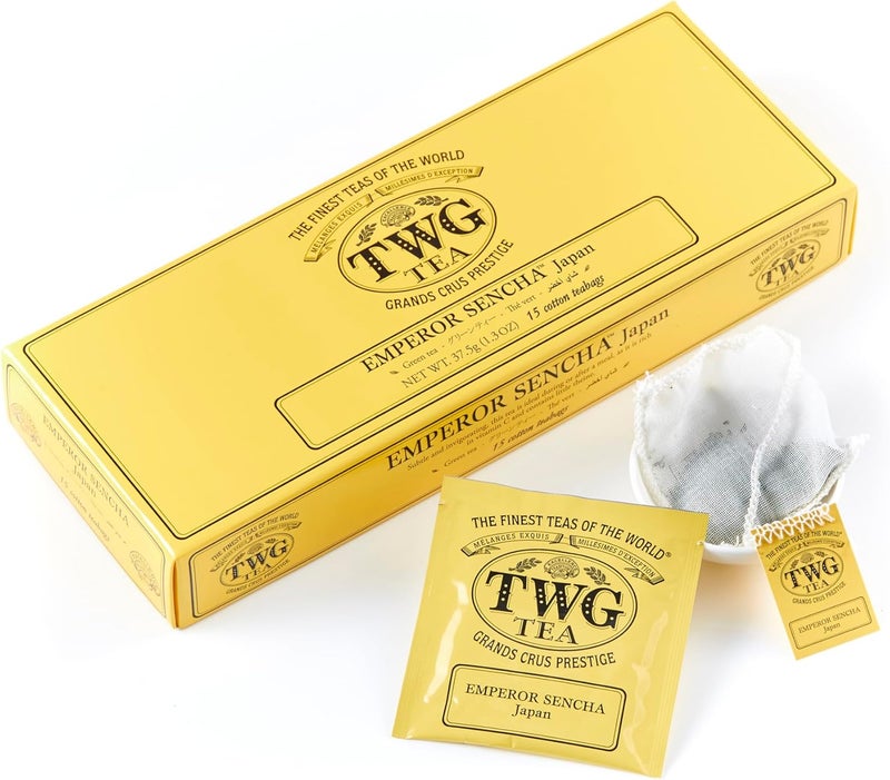 TWG مجموعة هدايا شاي إمبراطور سينشا الأخضر من TWG - 15 كيس شاي قطن مخيط يدويًا - Image 1